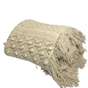 Handknit Thick Wool Blend Blanket 75 X 65